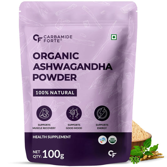 Carbamide Forte 100% Organic Ashwagandha Powder 100gm | Withania Somnifera | Pure USDA Certified Ashwagandha | Organic Supplement for Strength, Vitality & Stress Support