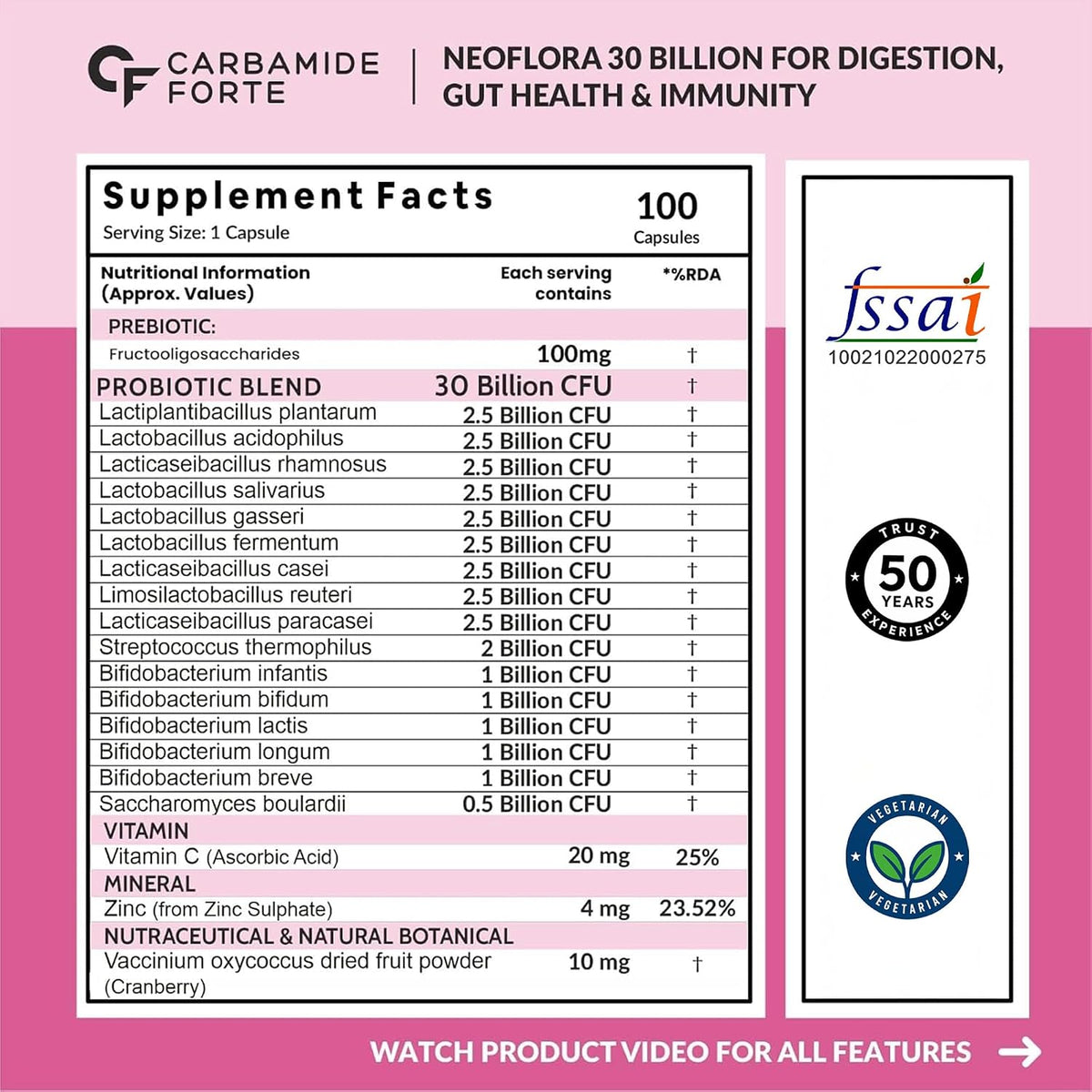 Probiotics 30 Billion CFU – 100 Veg Capsules