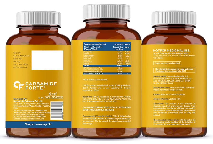 Carbamide Forte Triple Strength Fish Oil 1400mg with Omega 3 900mg for Men & Women -Softgel Capsules 60 Count