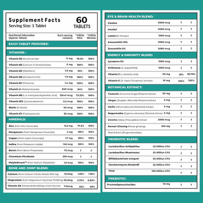 Multivitamin Tablets for Adults 50+ With Probiotics | Supports Immunity, Energy & Bone Health – 60 Veg Tablets