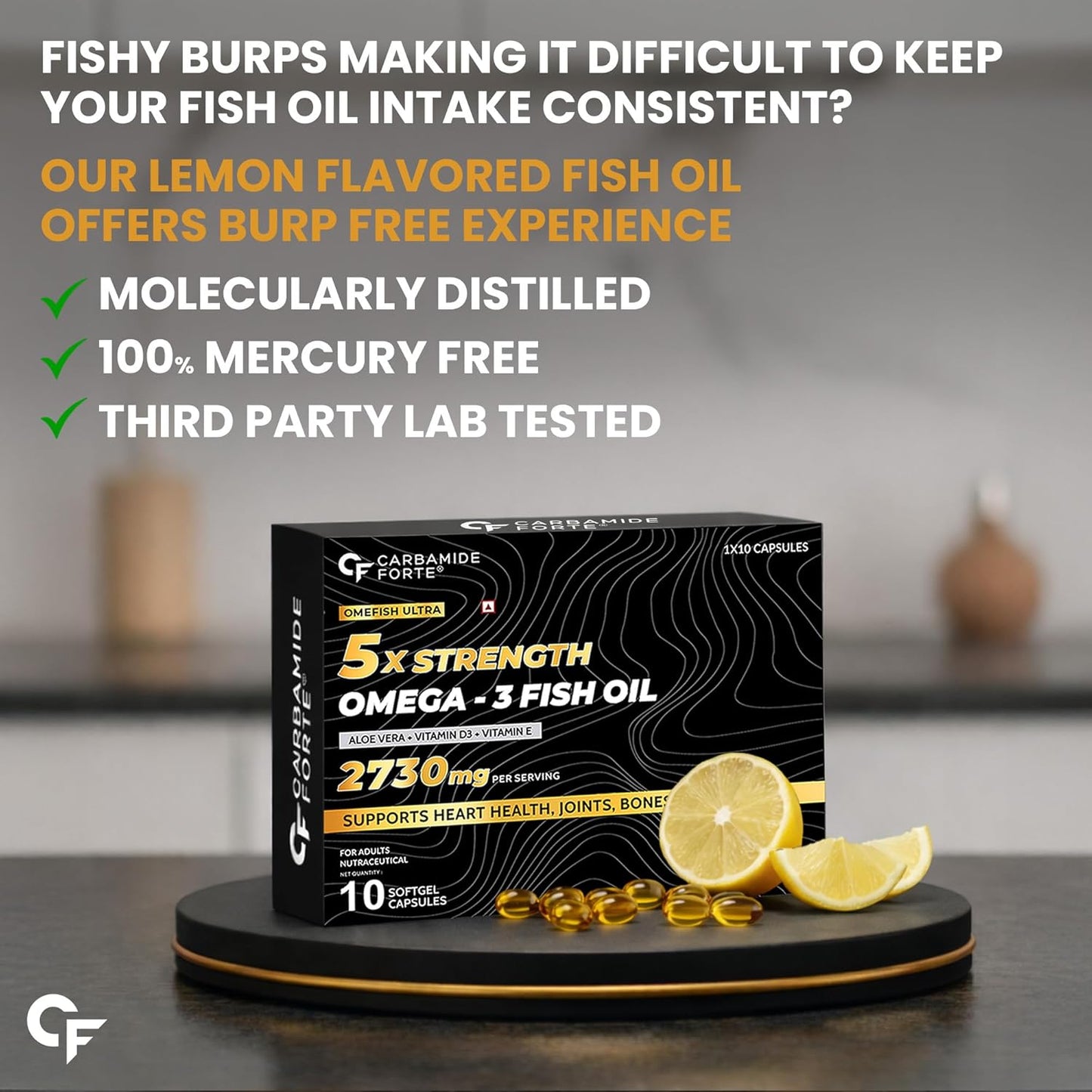 5X Strength Omega 3 Fish Oil Capsules – 2730mg with Vitamins D3, A & E | 10 Softgels