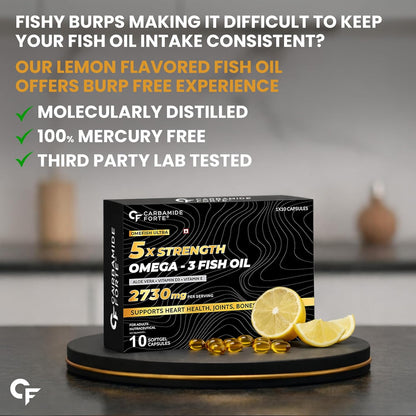 5X Strength Omega 3 Fish Oil Capsules – 2730mg with Vitamins D3, A & E | 10 Softgels