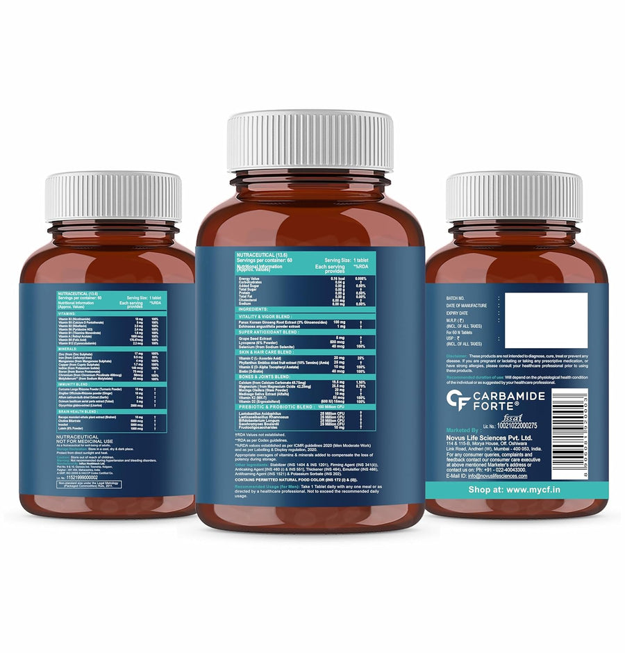 Carbamide Forte Multivitamin Tablets for Men and Women with Probiotics Supplement- 60 Veg Tablets