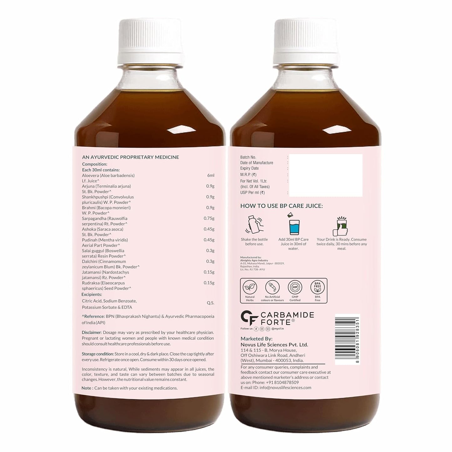 BP Care Juice – 11 Ayurvedic Herbs for Blood Pressure 1 Litre