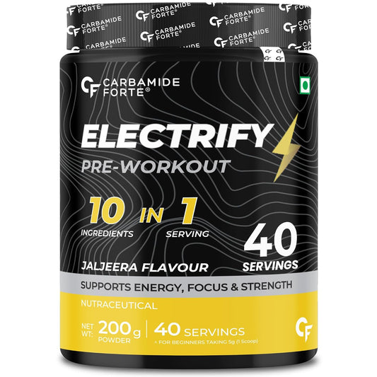 Carbamide Forte Pre Workout for Men & Women | Pre Workout Supplement Powder | Preworkout Supplements For Men For Energy, Focus & Strength | Pre-Workout For Men & Women Jaljeera Flavour | Pre Workout For Women With 40 Servings - 200g