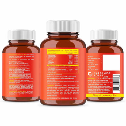 Carbamide Forte Natural Vitamin C Supplements Amla Extract With Zinc For Immunity & Skincare | Vitamin C Tablets | Vitamin C Supplements - 60 Tablets