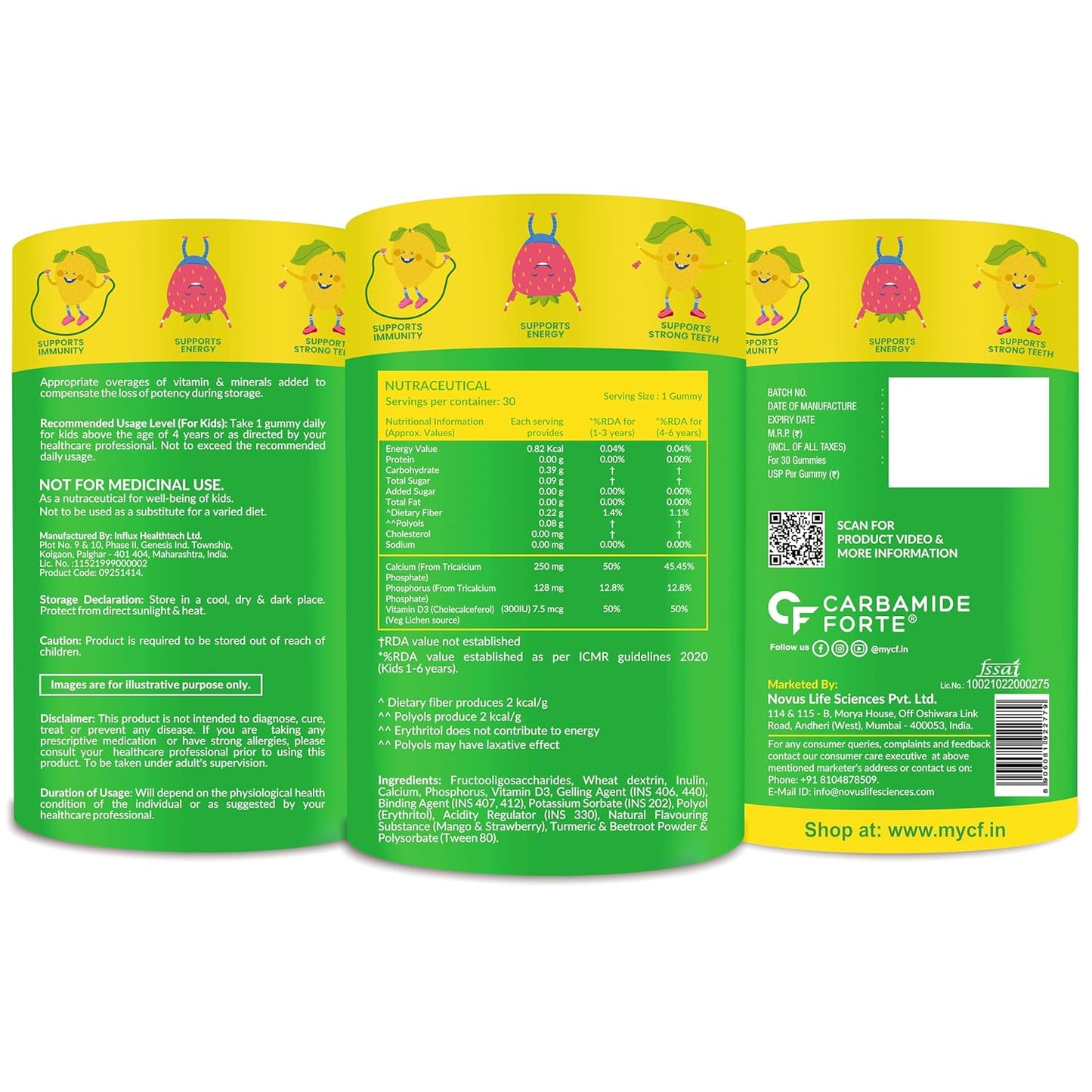 Calcium Gummies for Kids with Vitamin D3 & Phosphorus | 30 Veg Gummy