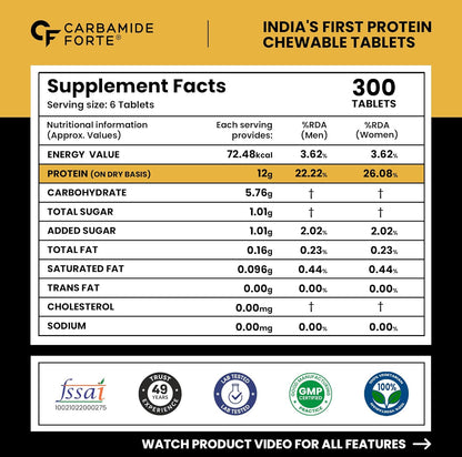 Protein Chewable Tablets with Whey Isolate – 12g Protein & 18 Amino Acids