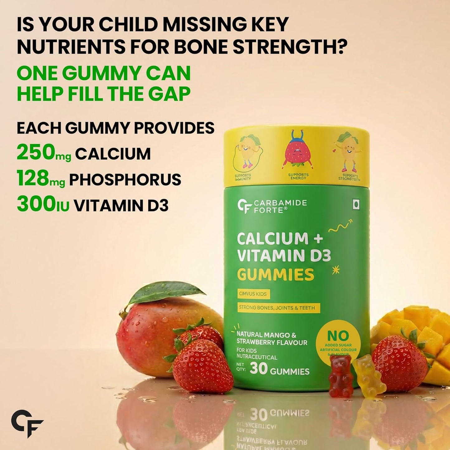 Calcium Gummies for Kids with Vitamin D3 & Phosphorus | 30 Veg Gummy