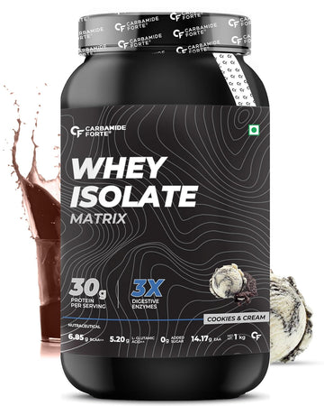 Carbamide Forte Whey Isolate Matrix Protein Powder - 1kg - Cookies and Cream Flavour