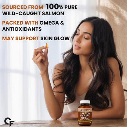 Omega 3 Fish Oil 1000mg with Vitamin D & E – Salmon Fish Oil Softgels (60 Count)