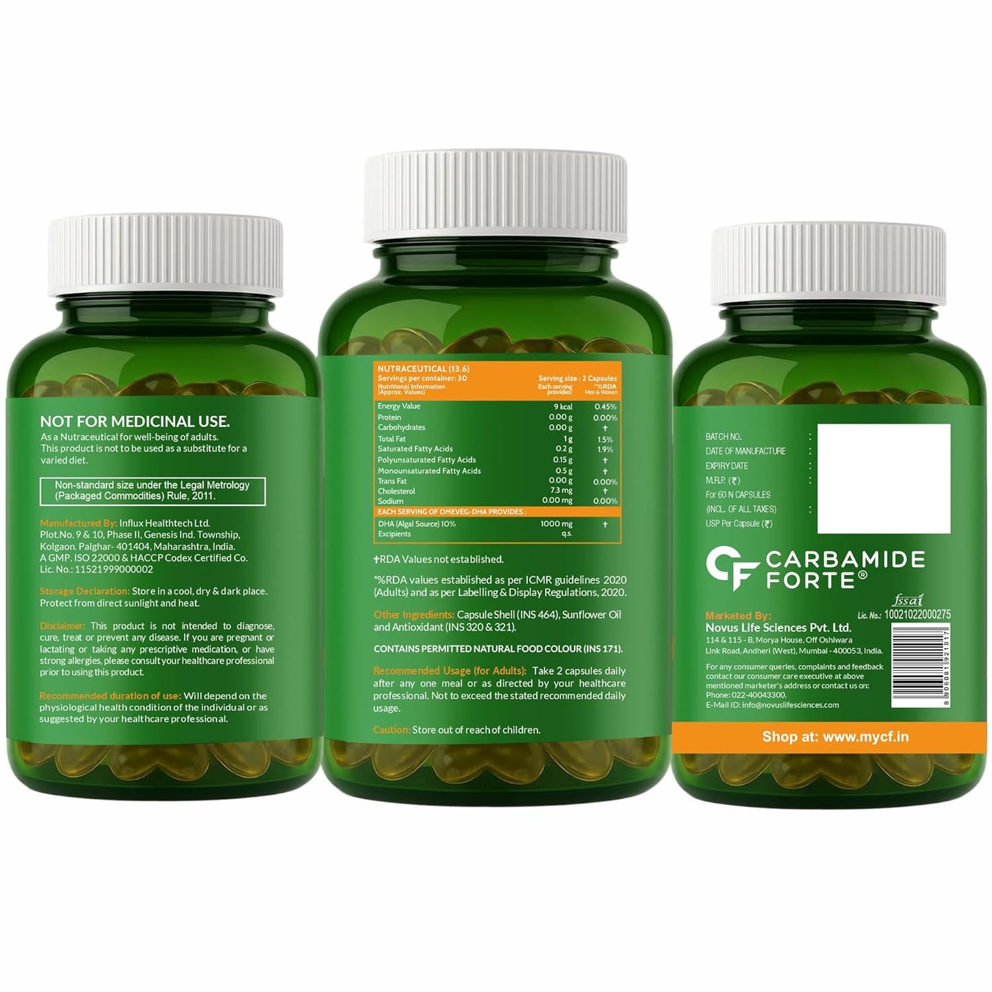 Veg Omega‑3 1000 mg with Algal DHA (Plant‑Based) | 60 Liquid Filled Capsules