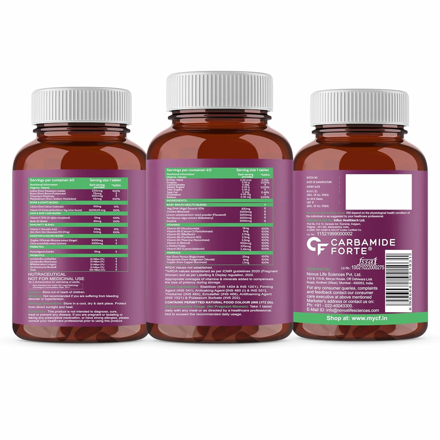 Carbamide Forte Veg Prenatal Multivitamin for Pregnancy with DHA 300mg Multivitamin for Women- 60 Tablets
