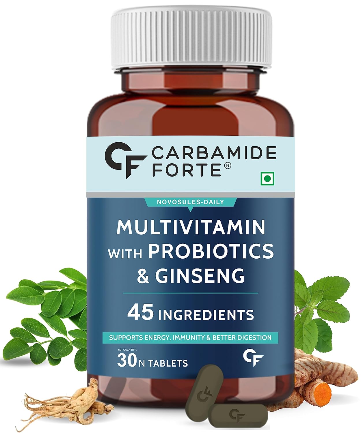 Carbamide Forte Multivitamin Tablet For Men | Multi vitamin for Men with Ginseng | Multivitamin With Probiotics For Immunity & Energy | Multivitamin with Zinc - 30 Veg Tablets