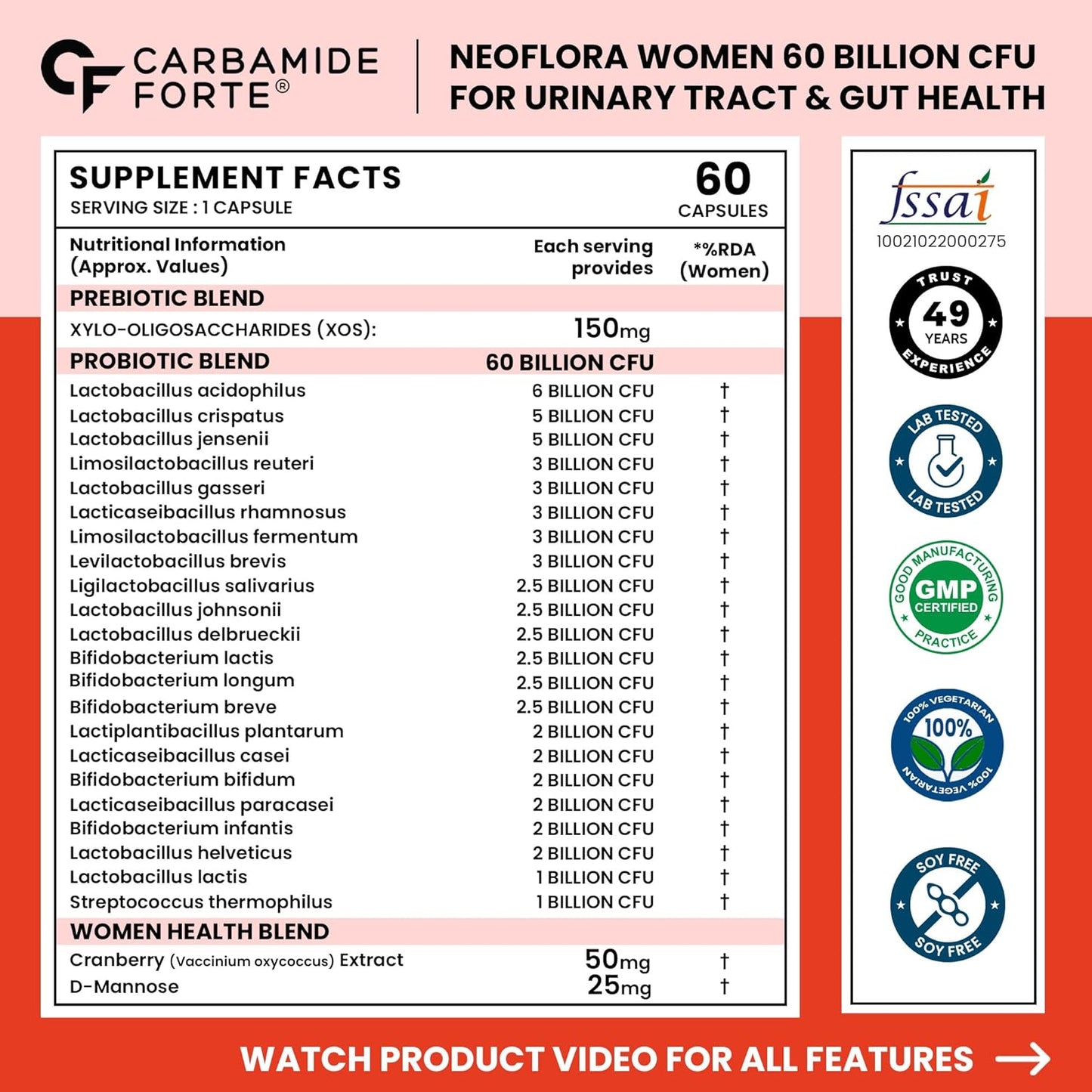 Women’s Probiotics Supplement 60 Billion CFU  | 60 Veg Capsules