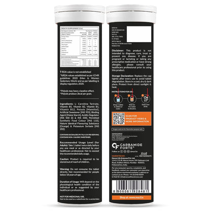 L-Carnitine Effervescent 2200mg with B-Complex Vitamins | Orange Flavour | 40 Tablets