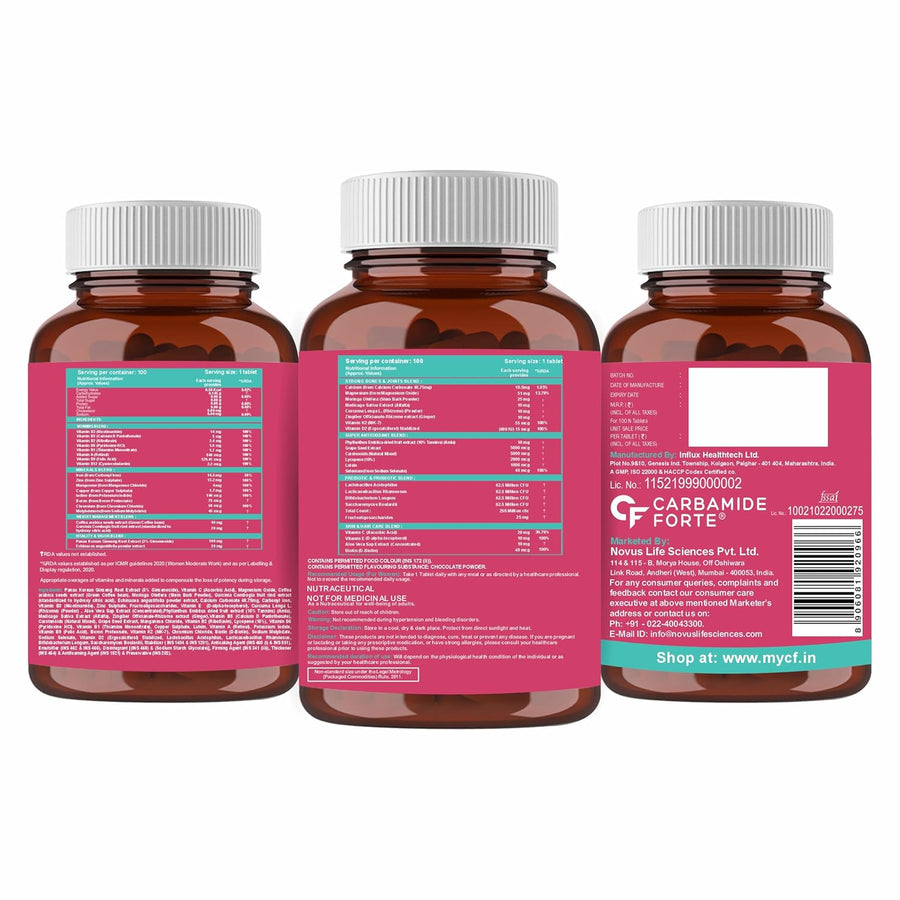 Carbamide Forte Multivitamin Tablets for Women | Multi Vitamin Women’s Wellness | Complete Multivitamin for Women with 43 Ingredients | Women Multivitamin Tablets for Energy & Health - 60 Veg Tablets