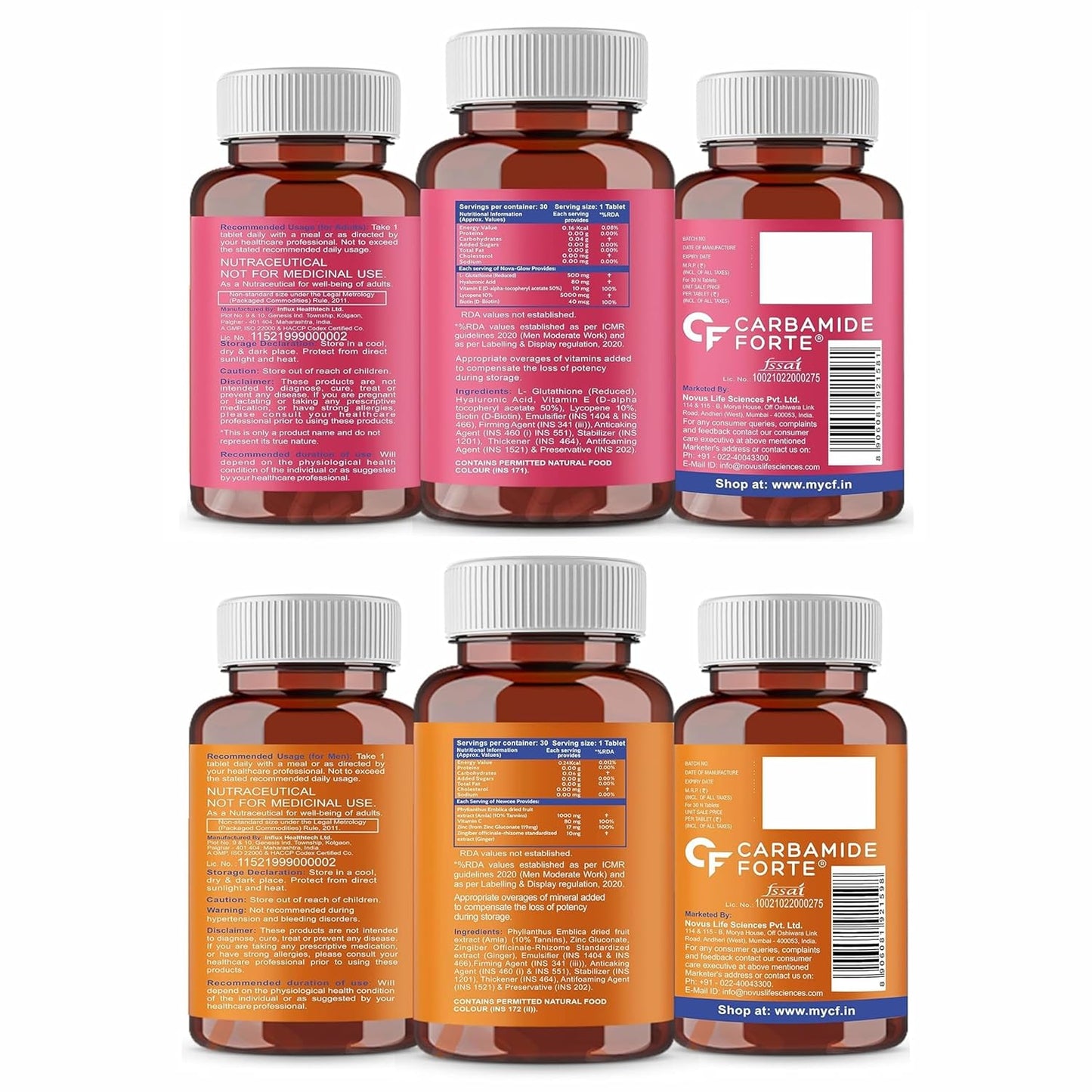 Carbamide Forte Japanese Reduced L Glutathione Tablets with Vitamin C from Amla Extract, Collagen, Lycopene Combo Pack for Skin Health (1000mg) - 30 Veg Tablets Each