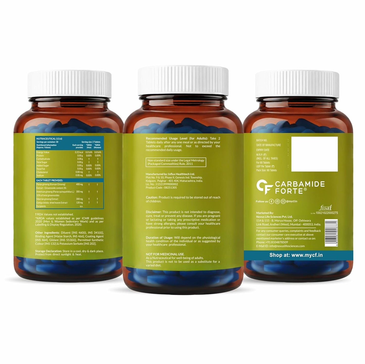 Triple Ginseng 1000mg Supplement with Ginkgo Biloba for Energy, Focus & Stamina