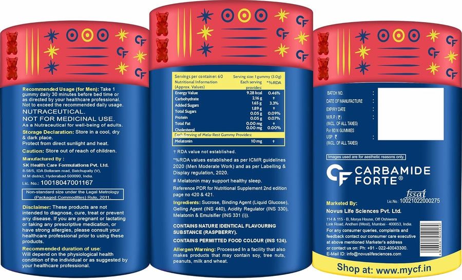 Carbamide Forte 10 mg Melatonin Gummies to Sleep | Sleep Gummies for Men and Women | Gummies for Deep Sleep | Sleep Supplements | 60 Veg Sugar Free Melatonin Gummies 10mg