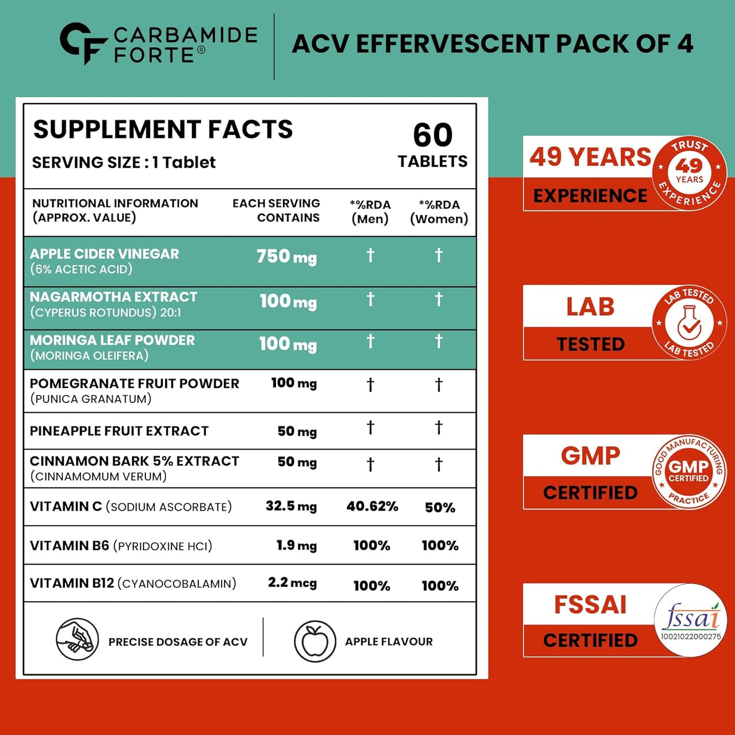 ACV Effervescent 15 Tablets - Pack of 4