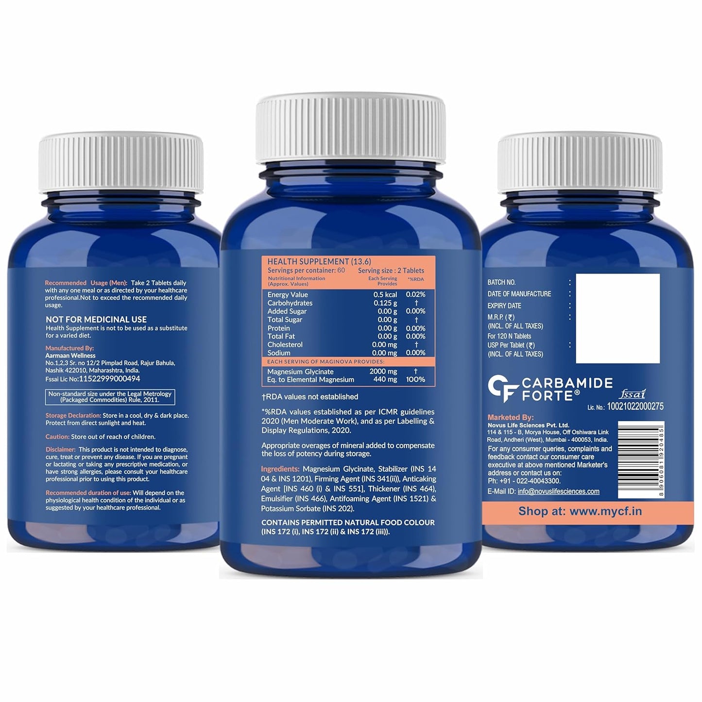 Carbamide Forte Chelated Magnesium Glycinate Tablets | 2000mg Per Serving | Magnesium Supplement Supports Muscle Recovery & Better Sleep - 120 Veg Magnesium Tablets
