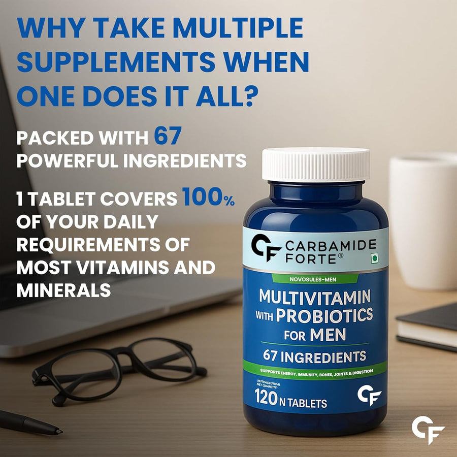 Carbamide Forte Multivitamin Tablet For Men | Multi vitamin For Men With Probiotics For Immunity & Energy | Multivitamin Supplement With Zinc, Multivitamins, Multiminerals - 120 Veg Tablets