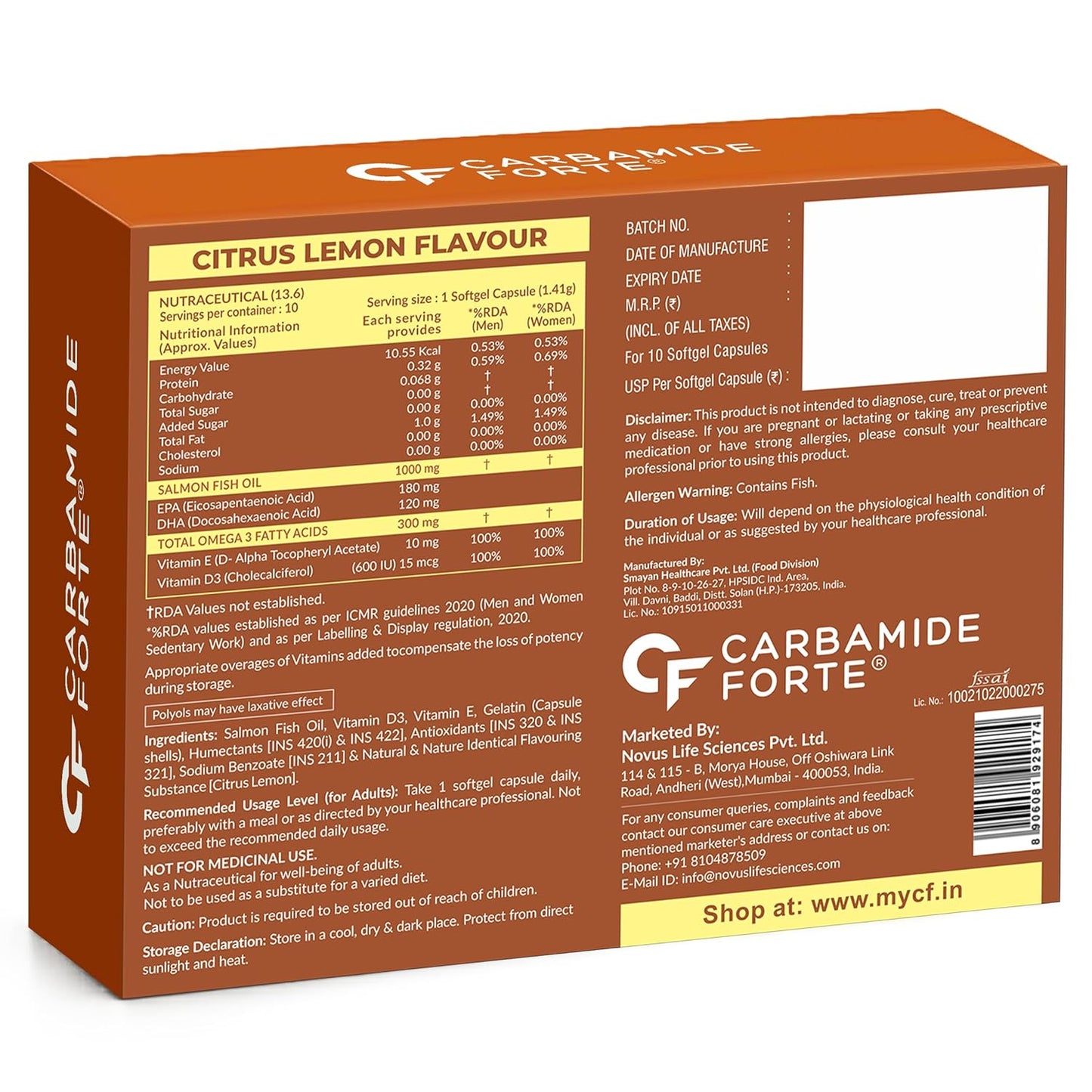 Salmon Omega 3 Fish Oil Capsules – 1000mg Softgels | 10 Softgels