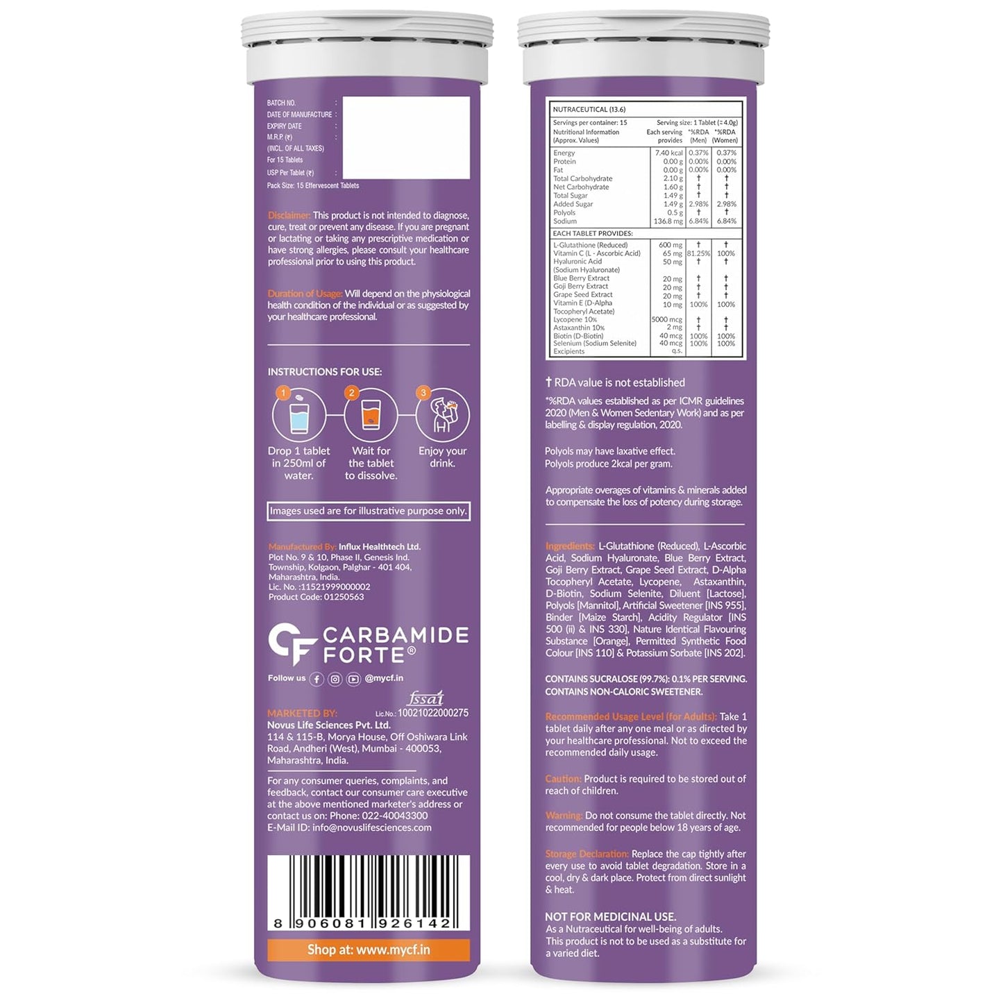 Japanese Reduced L-Glutathione Effervescent Tablets 600mg for Skin Health Support Pack of 60 Tablets