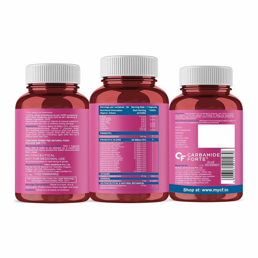 Carbamide Forte Probiotics Supplement 30 Billion for Women & Men - 60 Veg Capsules