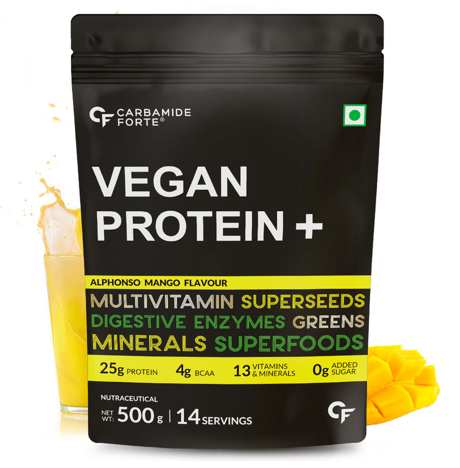 Carbamide Forte Vegan Protein Powder - Plant Based Pea Protein Powder with Multivitamin, Minerals, Superfoods, Digestive Enzymes - 500g