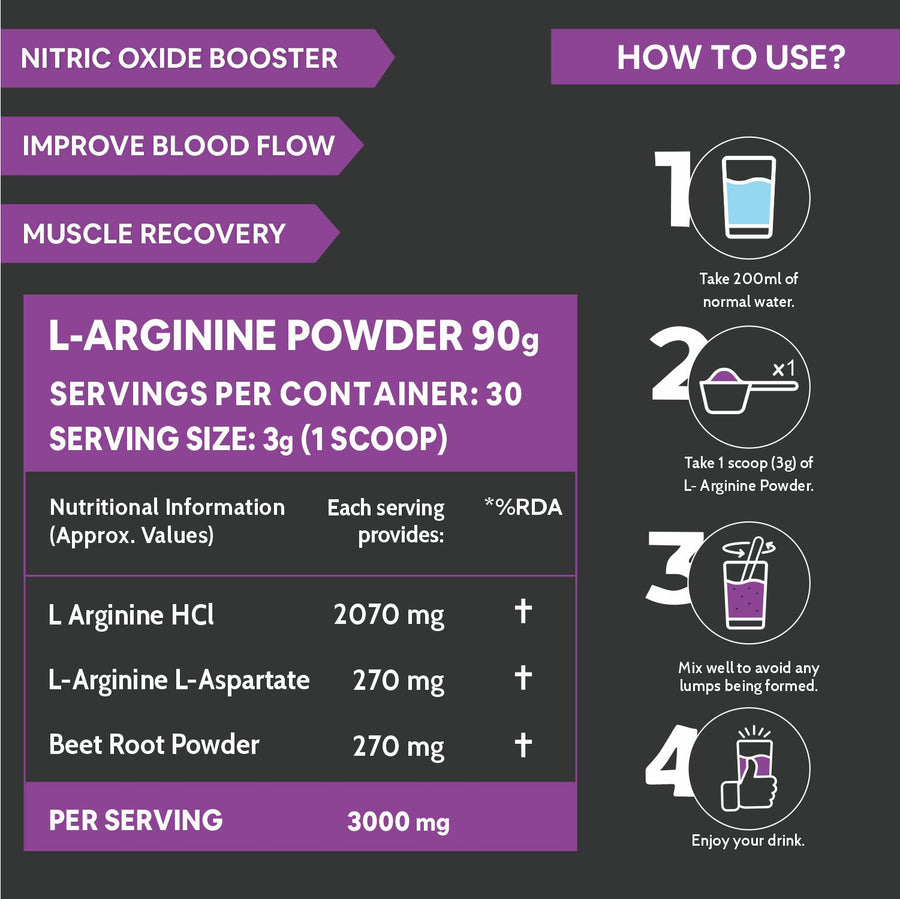 Carbamide Forte L Arginine Powder with Beetroot 3000mg - Mix Berry Flavour - 90g