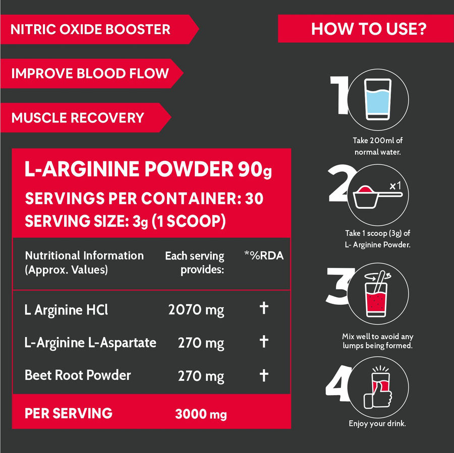 Carbamide Forte L Arginine Powder with Beetroot 3000mg - Strawberry Flavour - 90g