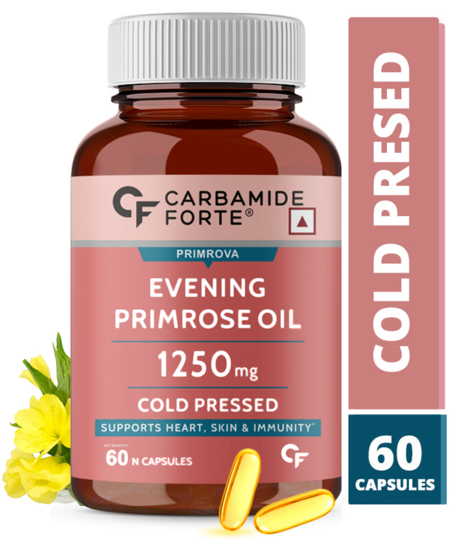 Carbamide Forte Evening Primrose Oil Capsules 1250mg - 100% Pure & Cold Pressed, Hexane & Paraben Free EPO with 10% GLA – 60 Capsules