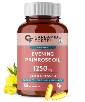 Carbamide Forte Evening Primrose Oil Capsules 1250mg - 100% Pure & Cold Pressed, Hexane & Paraben Free EPO with 10% GLA – 60 Capsules