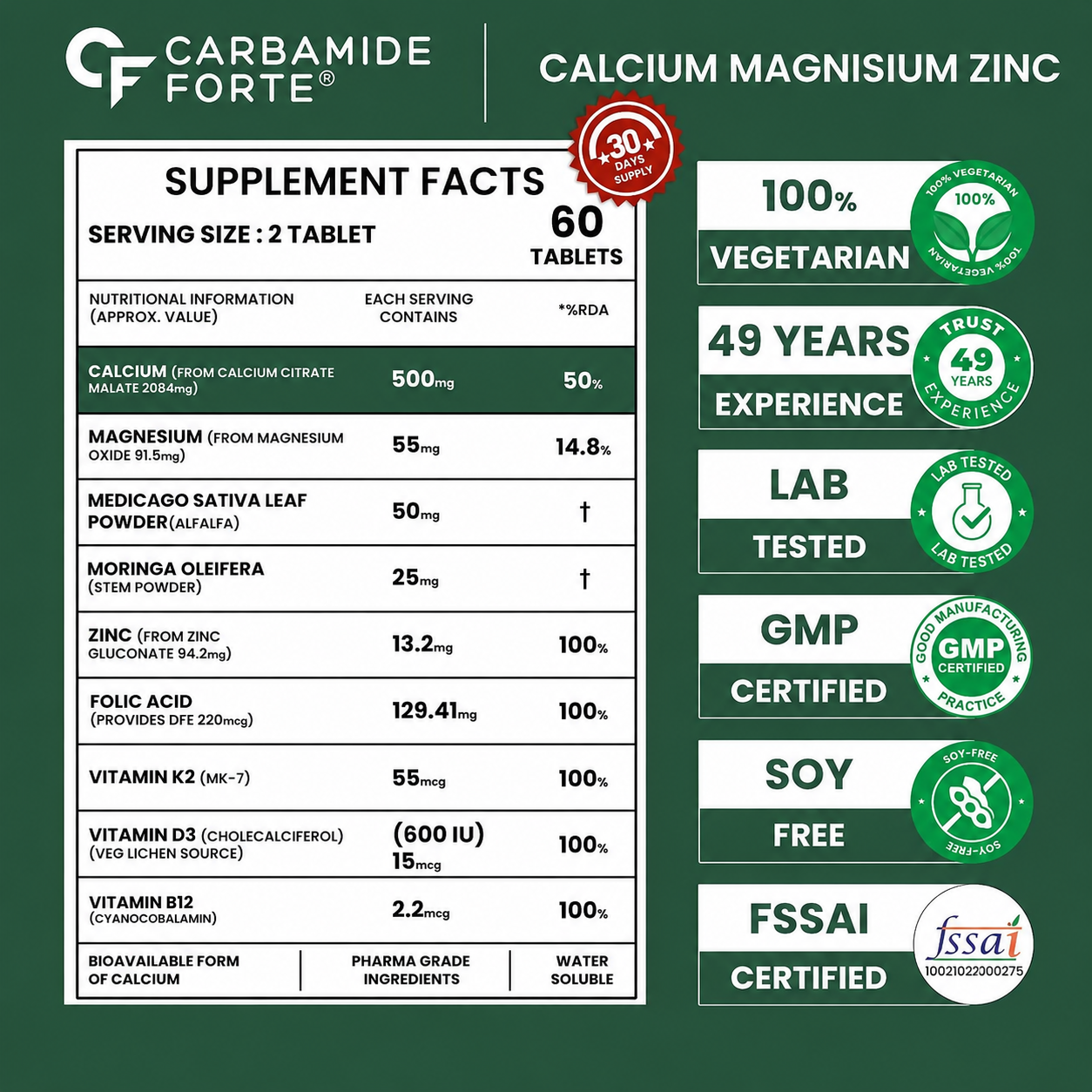 Calcium Magnesium Zinc Tablets – For Bone & Joint Support (60 Tablets)