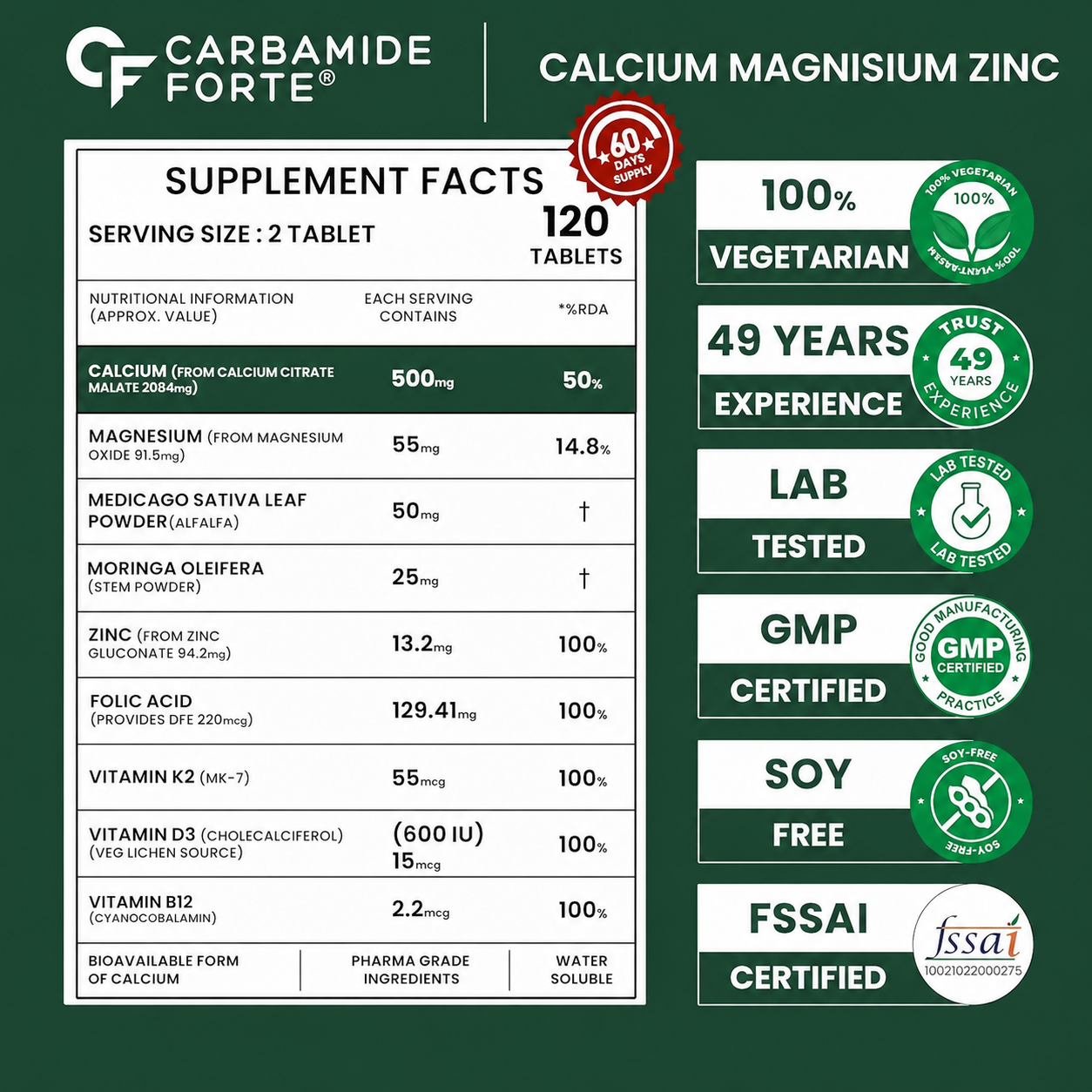 Calcium Magnesium Zinc Tablets – Bone & Joint Support Formula | 120 Tablets