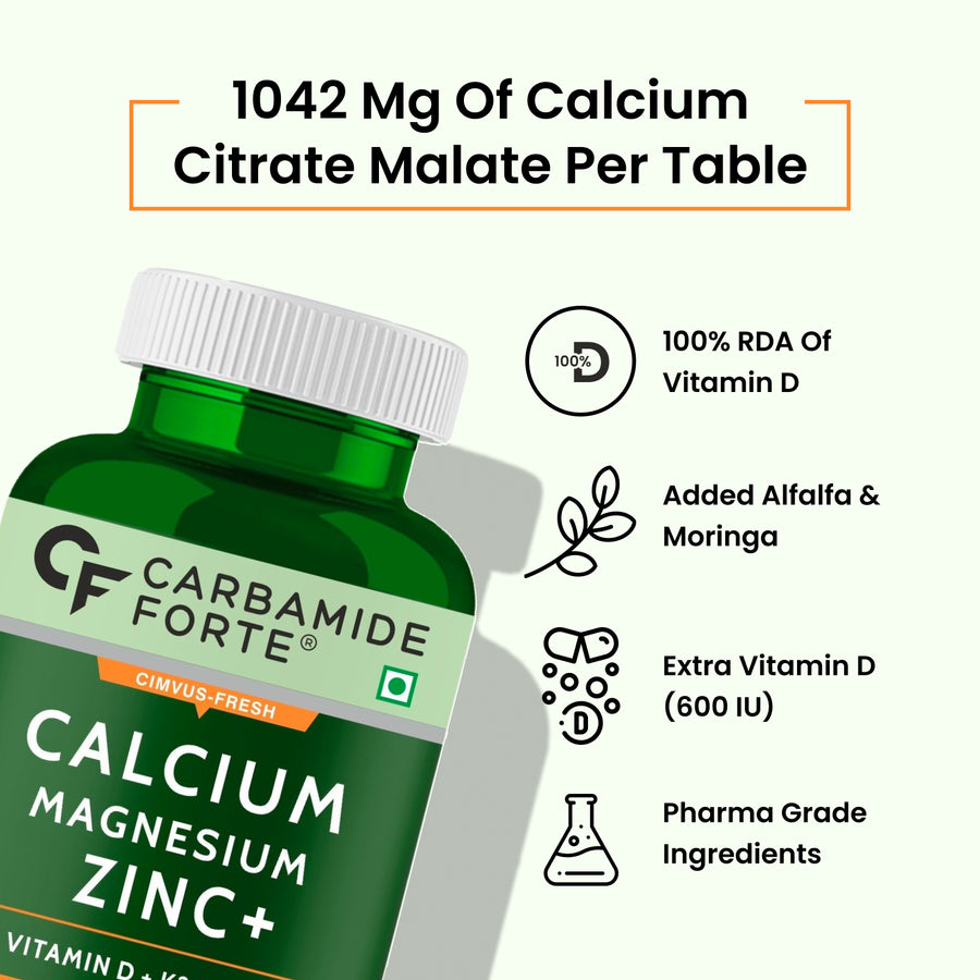 Carbamide Forte Calcium Tablets for Women & Man | Calcium Magnesium Zinc Tablets | Calcium Supplements for Men with Calcium Citrate, Calcium Tablet with Vitamin K2 MK7 & Vitamin B12 - Bone Health & Joint Support - 120 Calcium Tablets for Man