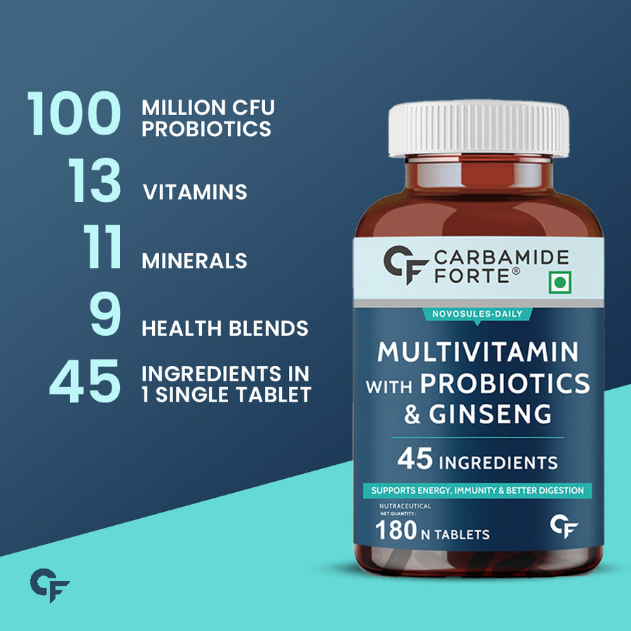 Carbamide Forte Multivitamin Tablet For Men | Multi vitamin for Men with Ginseng | Multivitamin for Men With Probiotics For Immunity & Energy | Multivitamin Men with Zinc, Multivitamins, Multiminerals - 180 Veg Tablets