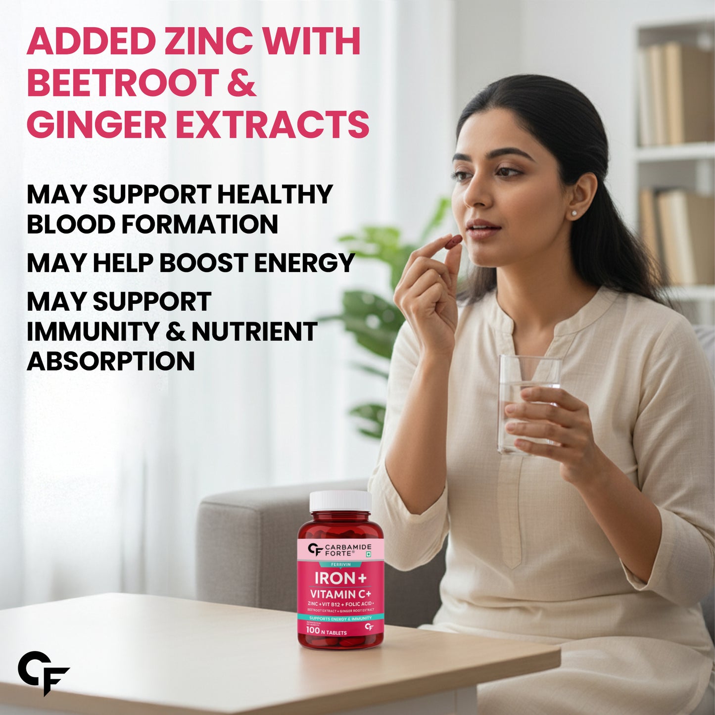 Chelated Iron with Vitamin C, B12 & Zinc – 100 Veg Tablets