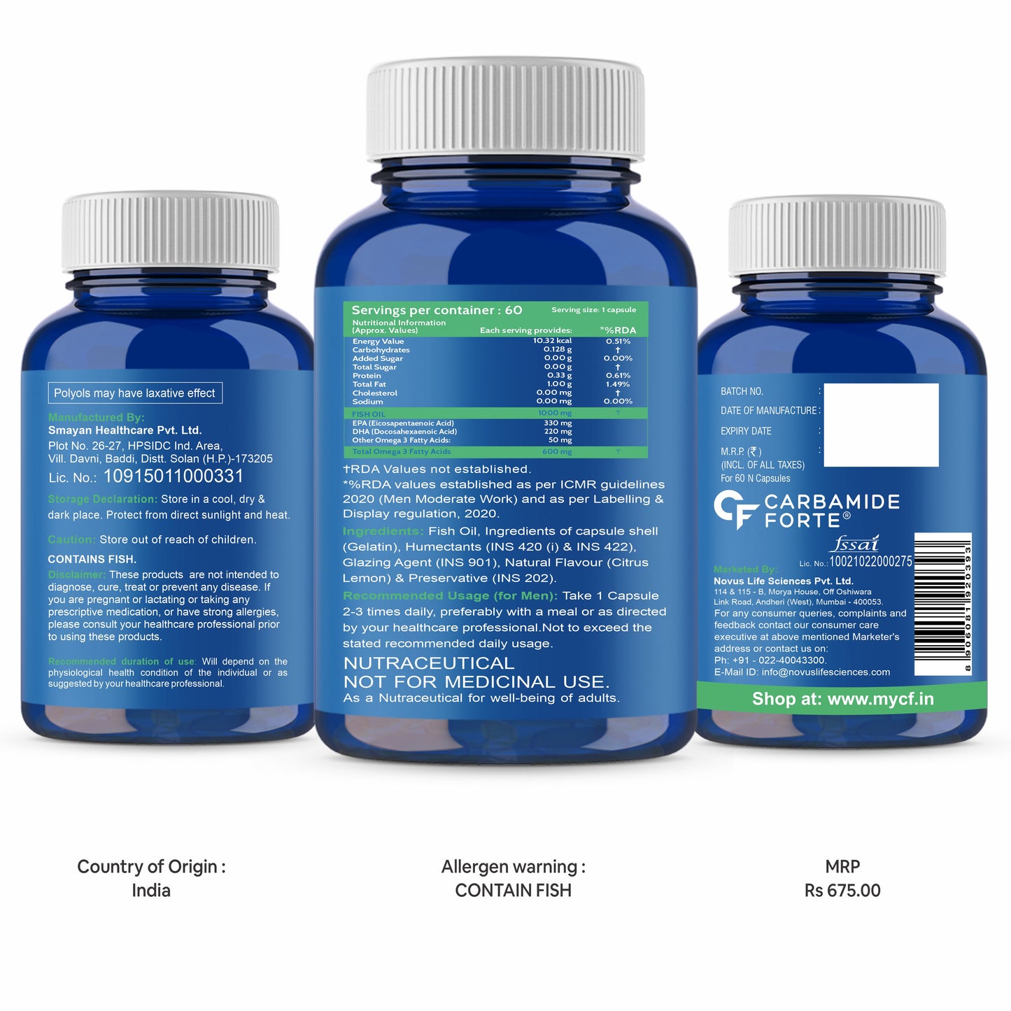 Carbamide Forte Double Strength Fish Oil 1000mg with Omega 3 600mg -60 Capsules