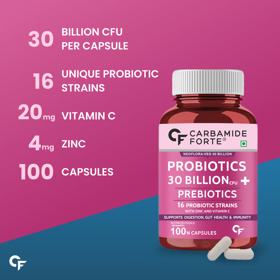 Carbamide Forte Probiotics Supplement 30 Billion for Women & Men - 100 Veg Capsules