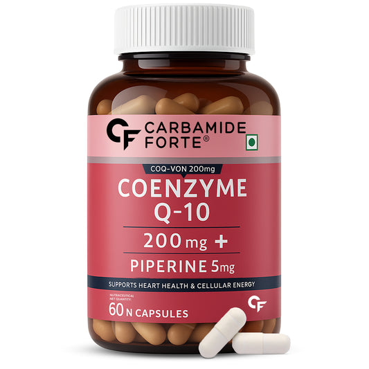 Carbamide Forte Coenzyme Q10 (CoQ10) 200mg with Piperine 5mg | Supports Heart Health and Vascular Health | 100% Vegetarian – 60 Capsules