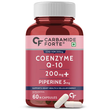 Carbamide Forte Coenzyme Q10 200mg | CoQ10 Supplement | with Piperine 5mg | Supports Heart Health and Vascular Health | 100% Vegetarian – 60 Co Q 10 Supplement Capsules