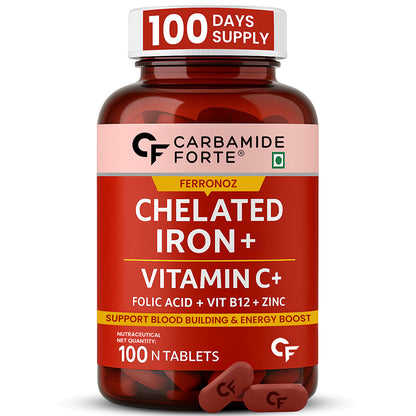 Carbamide Forte Chelated Iron with Vitamin C, B12, Folic Acid and Zn - 100 Tablets