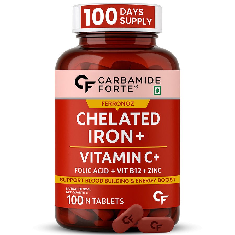 Carbamide Forte Chelated Iron with Vitamin C, B12, Folic Acid and Zn - 100 Tablets
