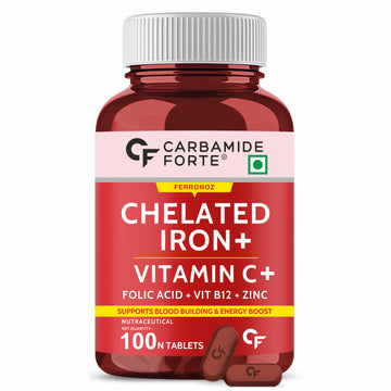 Carbamide Forte Chelated Iron Supplement for Women and Men with Vitamin C, B12, Zinc | 100 Veg Iron & Folic Acid Tablets