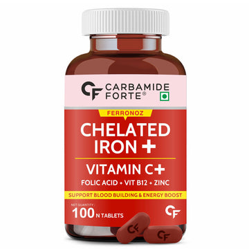 Carbamide Forte Chelated Iron Supplement for Women and Men with Vitamin C, B12, Zinc | 100 Veg Iron & Folic Acid Tablets