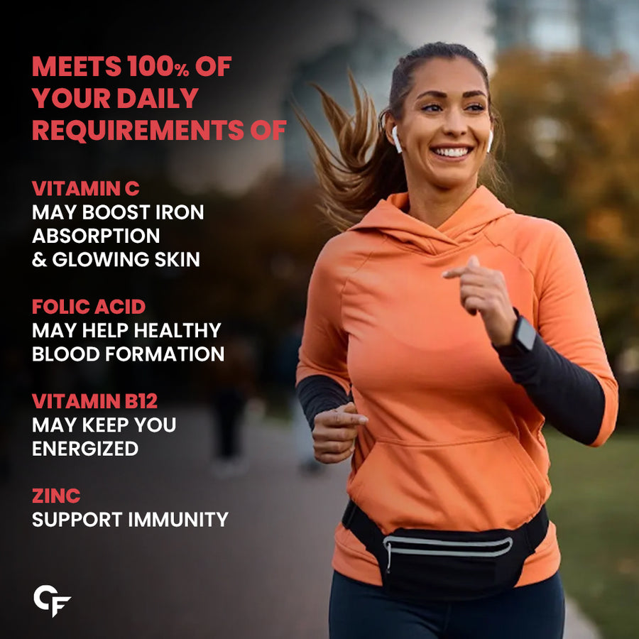 Carbamide Forte Chelated Iron Supplement for Women and Men with Vitamin C, B12, Zinc | 100 Veg Iron & Folic Acid Tablets