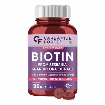 Carbamide Forte Biotin Tablets for Hair Growth with Amla, Brahmi & Bamboo Extract | Biotin Supplement | Hair Supplements for Women & Men - 90 Veg biotin Tablets